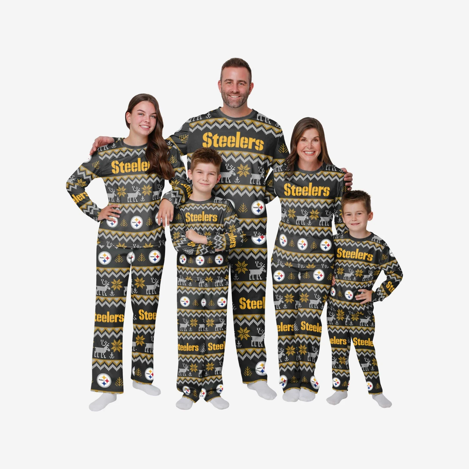 FOCO Pittsburgh Steelers Youth Ugly Pattern Family Holiday Pajamas 5 FOCO Pittsburgh Steelers Youth Ugly Pattern Family Holiday Pajamas - Image 3