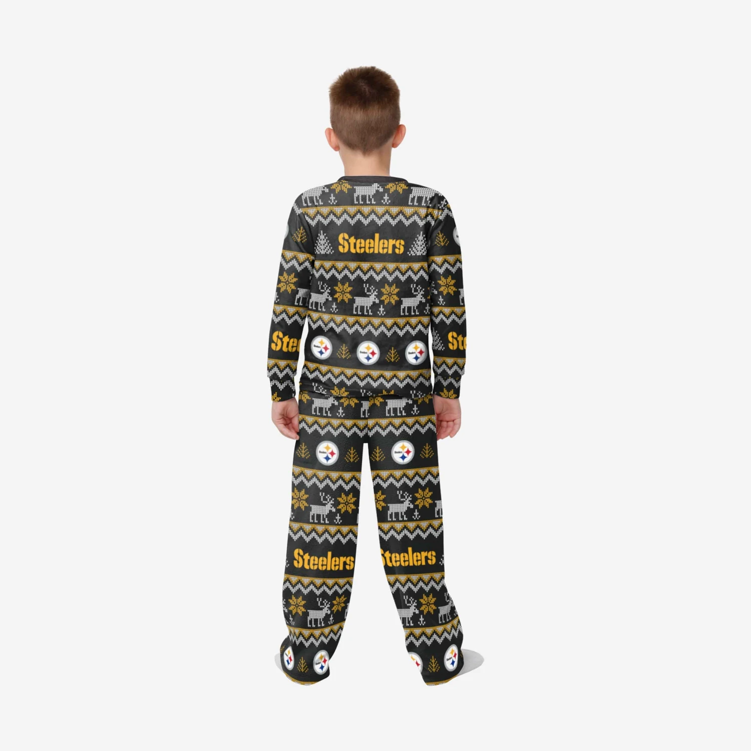 FOCO Pittsburgh Steelers Youth Ugly Pattern Family Holiday Pajamas 4 FOCO Pittsburgh Steelers Youth Ugly Pattern Family Holiday Pajamas - Image 2
