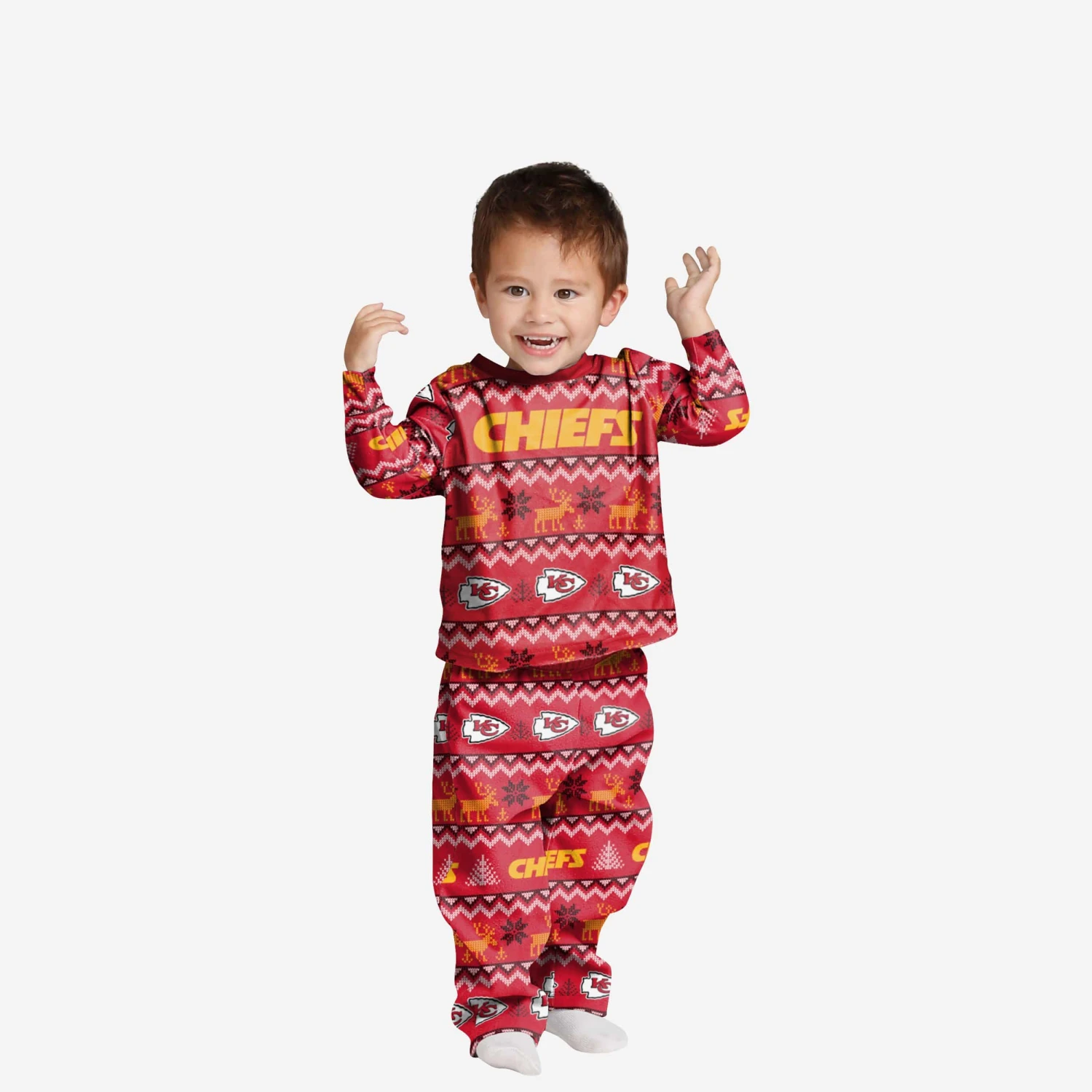 FOCO Kansas City Chiefs Toddler Ugly Pattern Family Holiday Pajamas 3 FOCO Kansas City Chiefs Toddler Ugly Pattern Family Holiday Pajamas