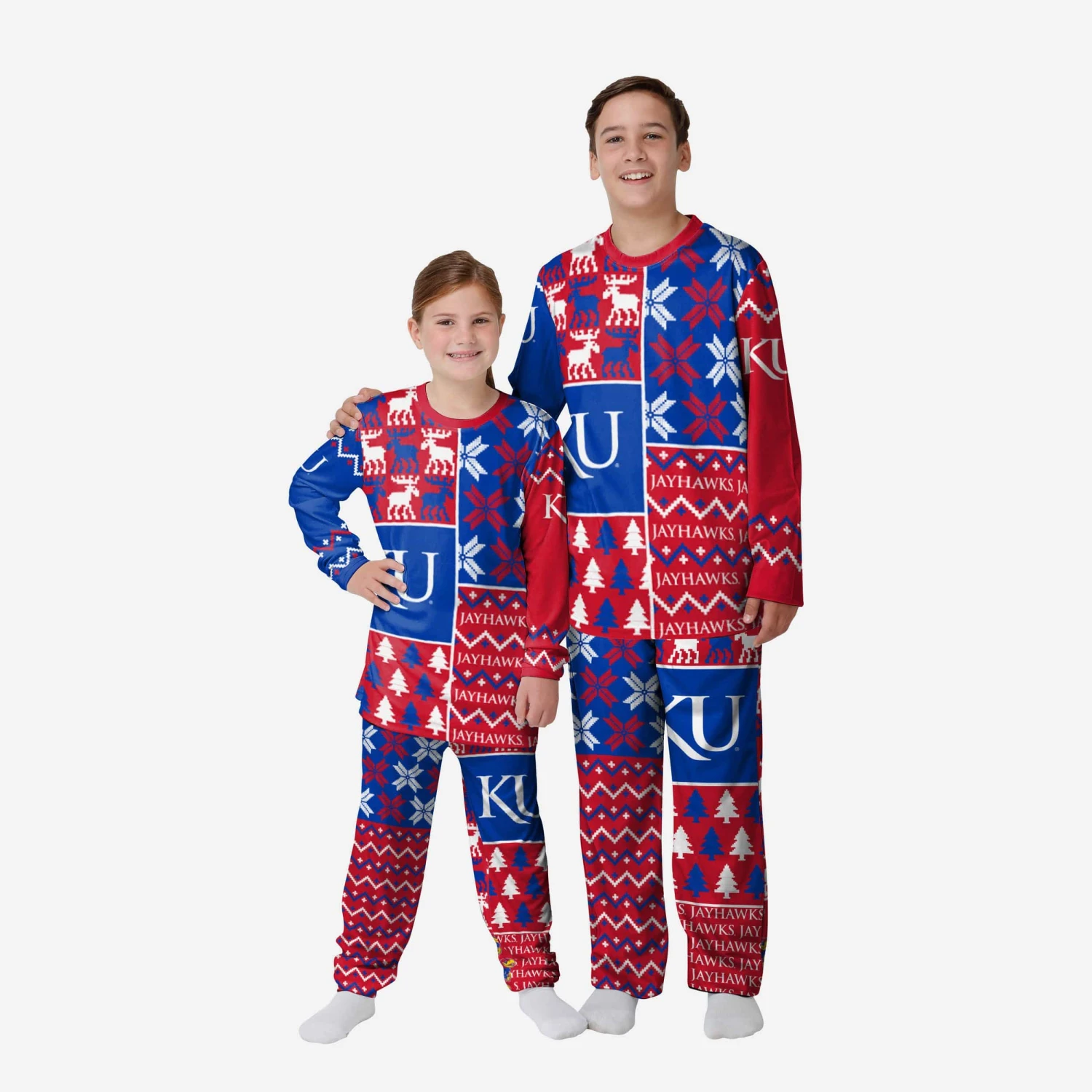 FOCO Kansas Jayhawks Youth Busy Block Family Holiday Pajamas 3 FOCO Kansas Jayhawks Youth Busy Block Family Holiday Pajamas