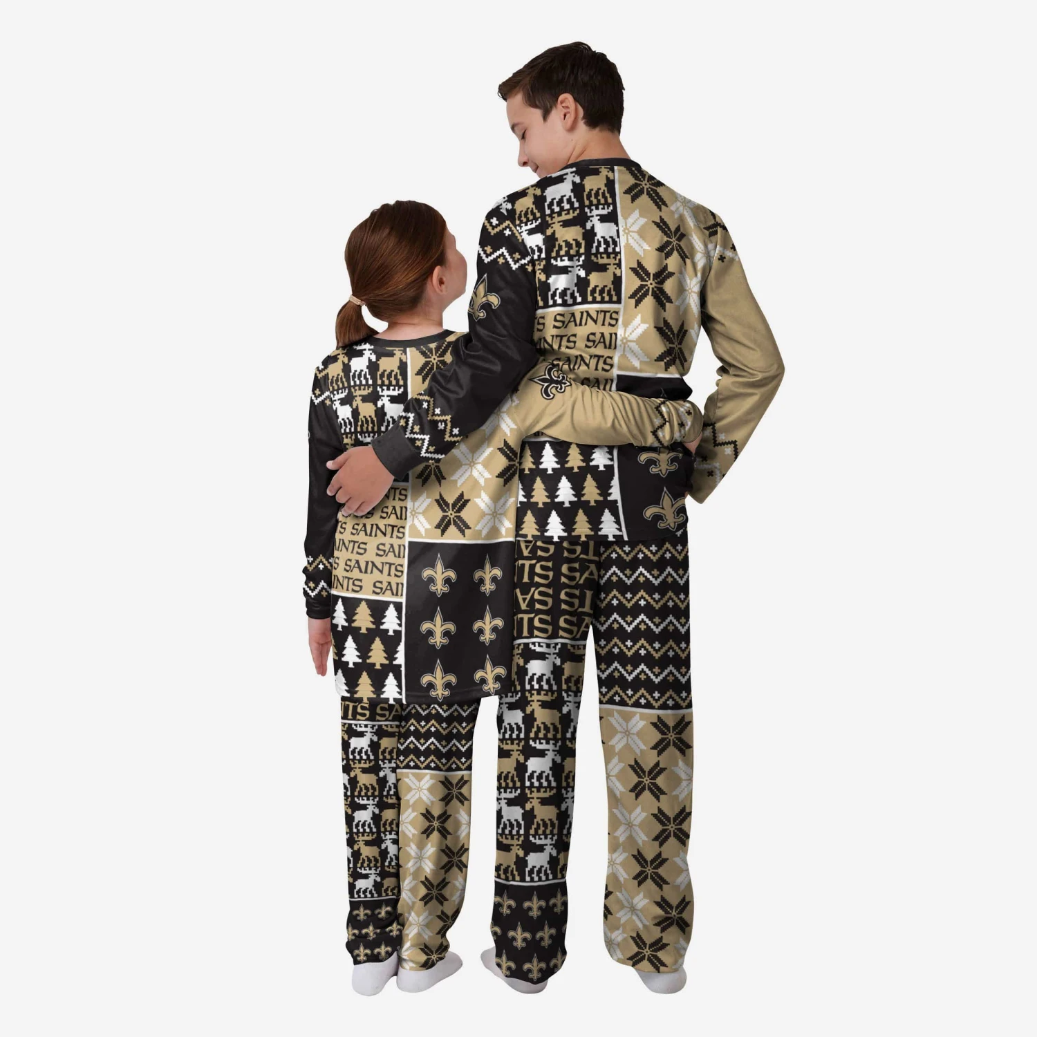 FOCO New Orleans Saints Youth Busy Block Family Holiday Pajamas 4 FOCO New Orleans Saints Youth Busy Block Family Holiday Pajamas - Image 2