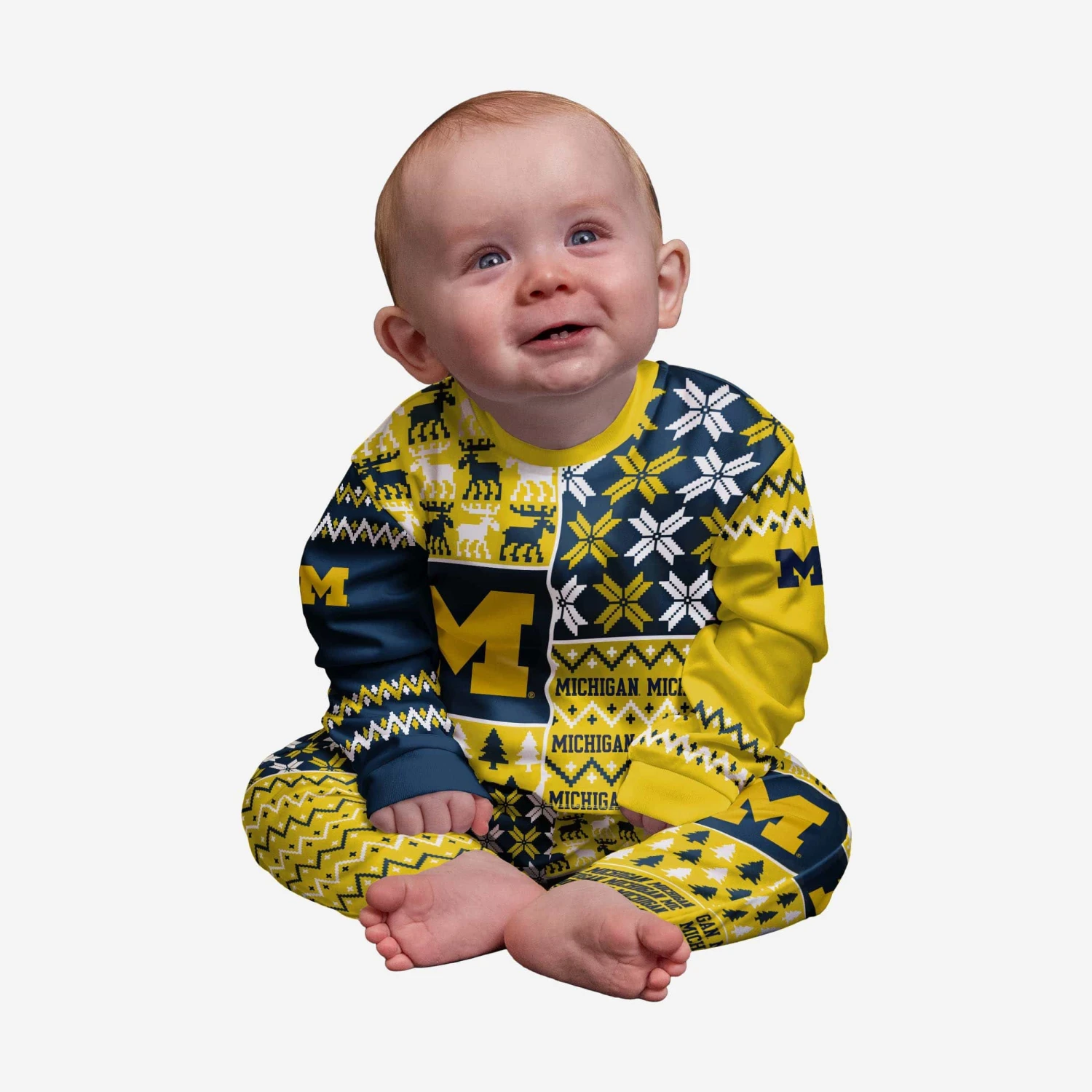 FOCO Michigan Wolverines Infant Busy Block Family Holiday Pajamas 3 FOCO Michigan Wolverines Infant Busy Block Family Holiday Pajamas