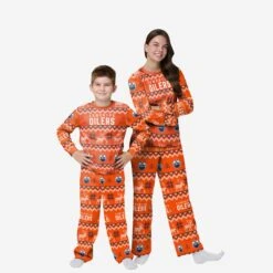 FOCO Edmonton Oilers Youth Ugly Pattern Family Holiday Pajamas