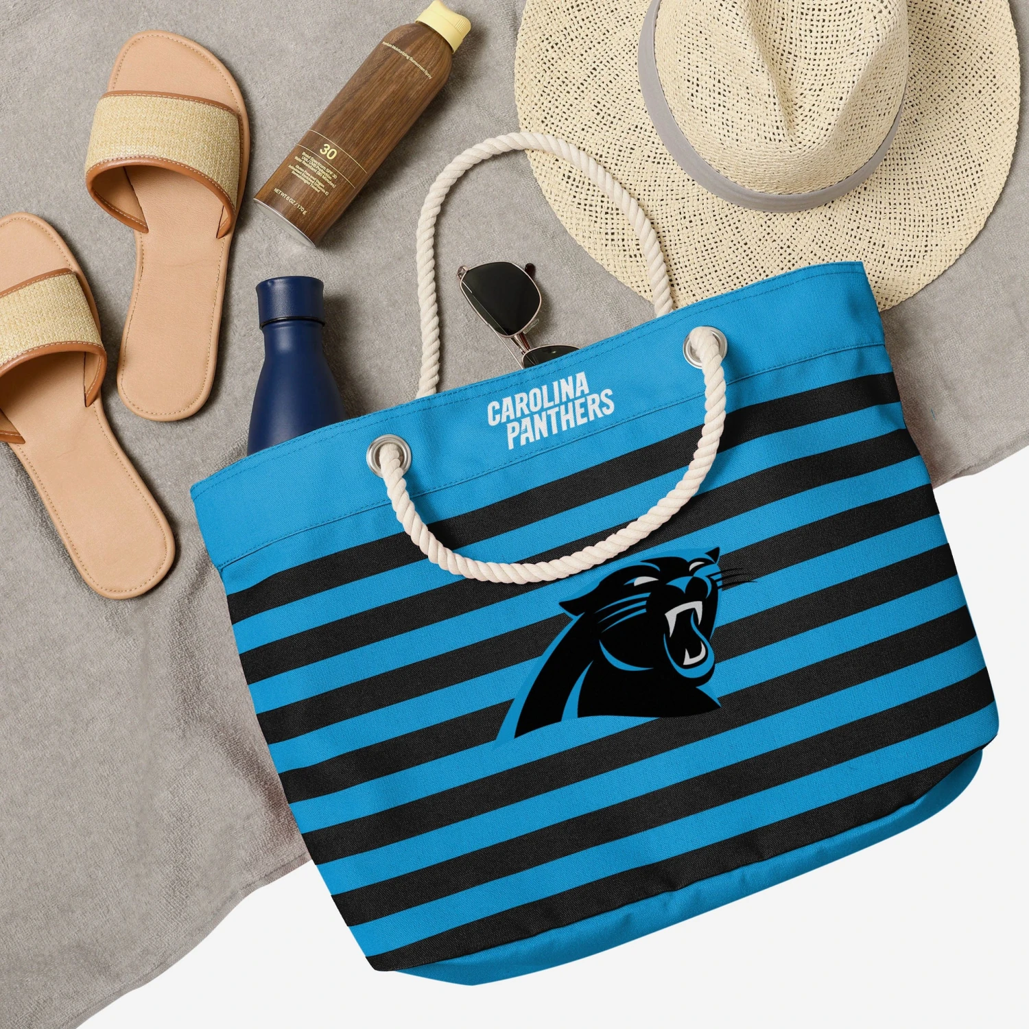 FOCO Carolina Panthers Nautical Stripe Tote Bag 6 FOCO Carolina Panthers Nautical Stripe Tote Bag - Image 4