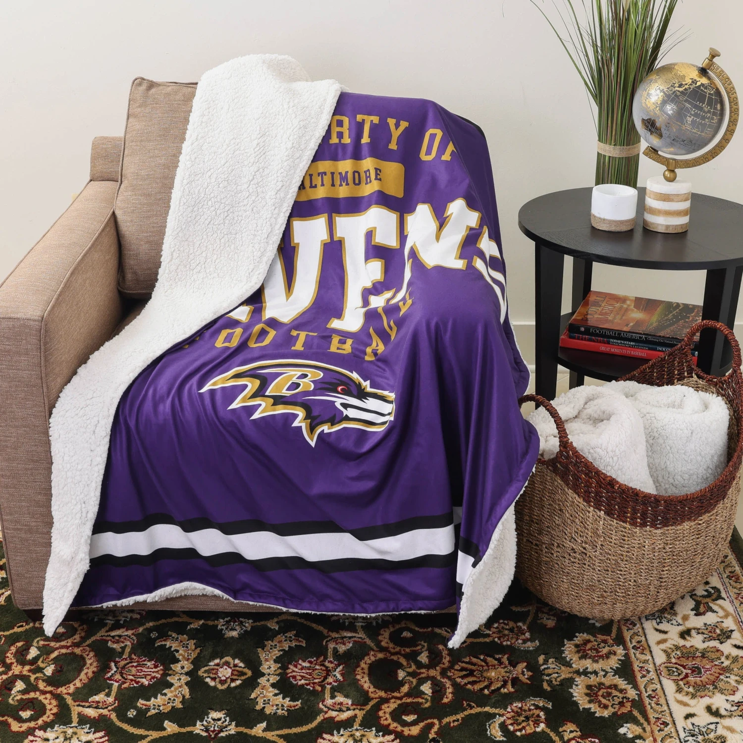 FOCO Baltimore Ravens Team Property Sherpa Plush Throw Blanket 4 FOCO Baltimore Ravens Team Property Sherpa Plush Throw Blanket - Image 2