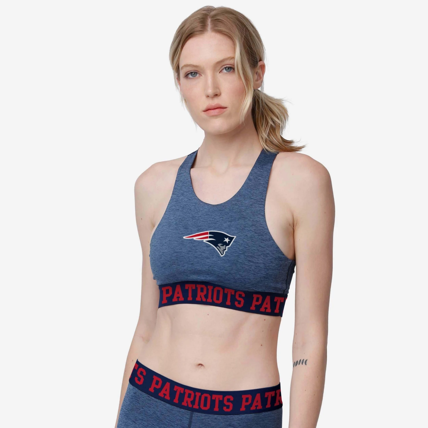 FOCO New England Patriots Womens Team Color Static Sports Bra 3 FOCO New England Patriots Womens Team Color Static Sports Bra