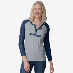 FOCO Dallas Cowboys Womens Big Wordmark Long Sleeve Henley