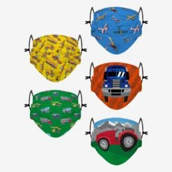 FOCO Planes Trains & Automobiles Pack Youth Adjustable 5 Pack Face Cover