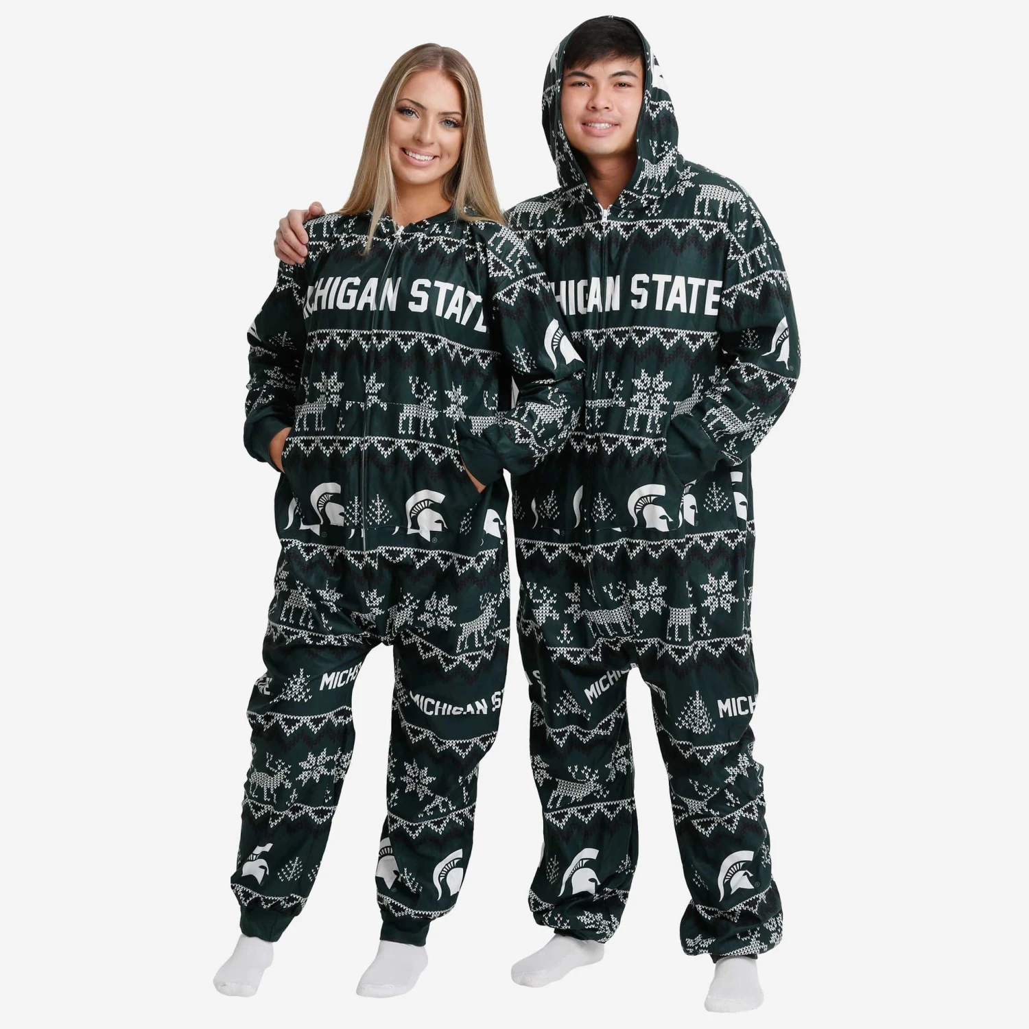 FOCO Michigan State Spartans Ugly Pattern One Piece Pajamas 3 FOCO Michigan State Spartans Ugly Pattern One Piece Pajamas