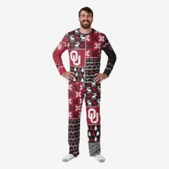 FOCO Oklahoma Sooners Mens Busy Block Family Holiday Pajamas