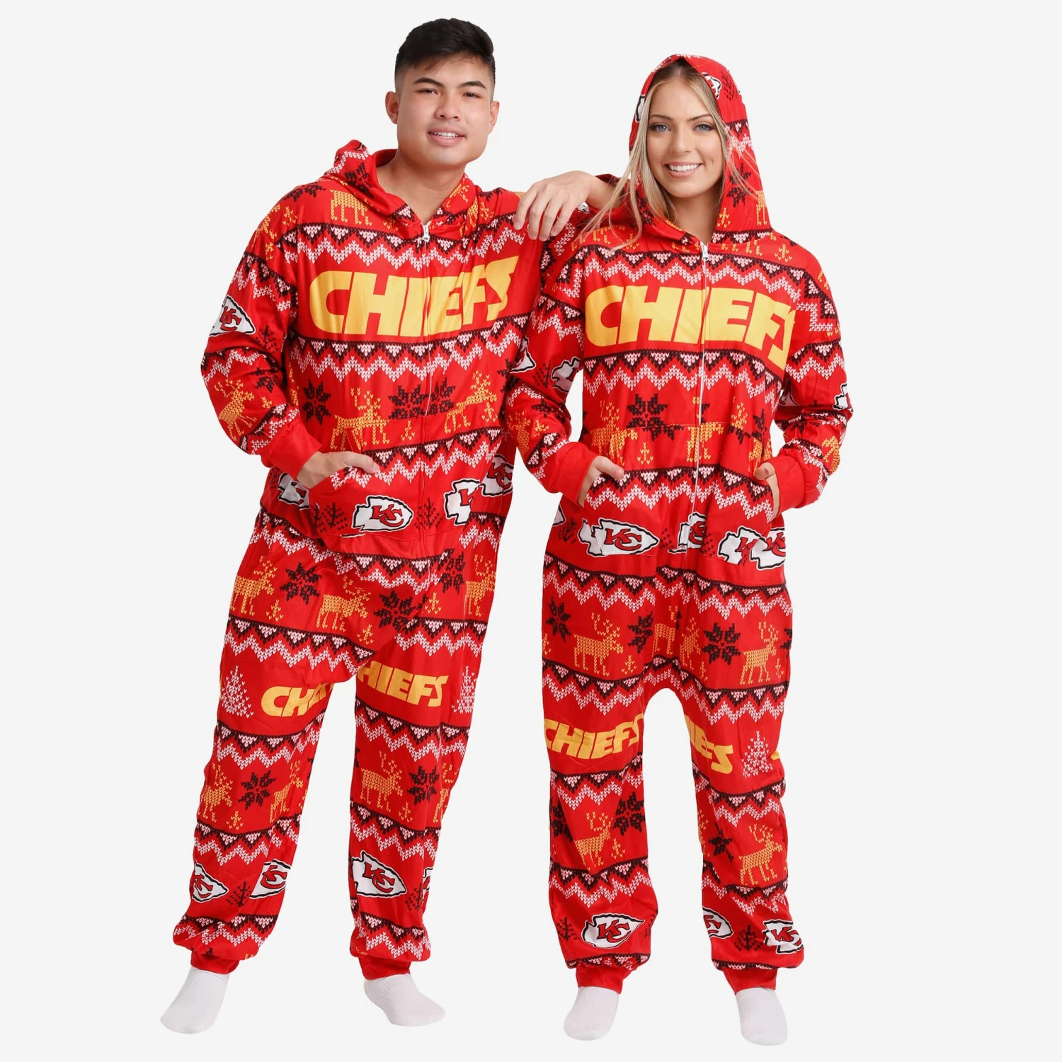 FOCO Kansas City Chiefs Ugly Pattern One Piece Pajamas 3 FOCO Kansas City Chiefs Ugly Pattern One Piece Pajamas