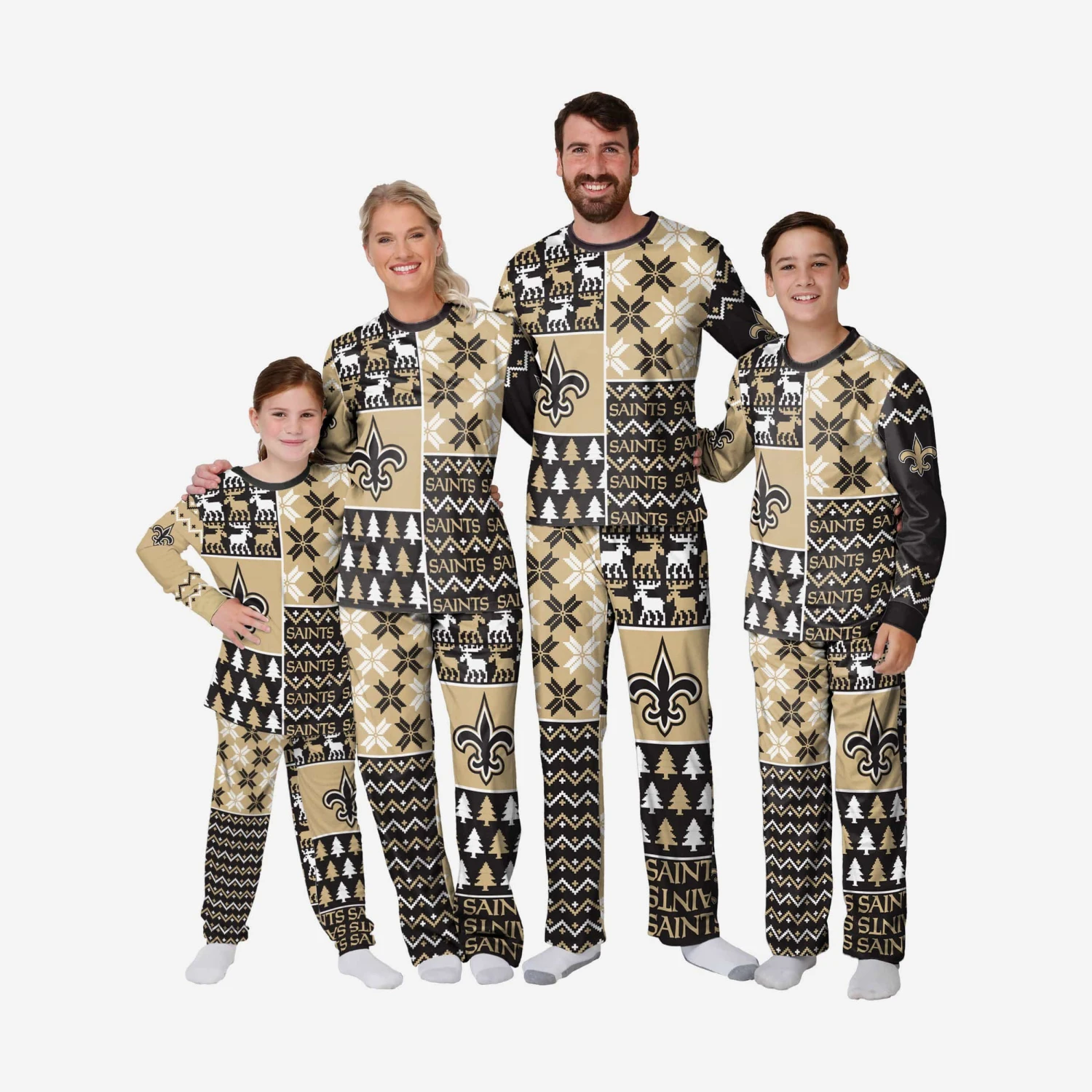 FOCO New Orleans Saints Youth Busy Block Family Holiday Pajamas 5 FOCO New Orleans Saints Youth Busy Block Family Holiday Pajamas - Image 3