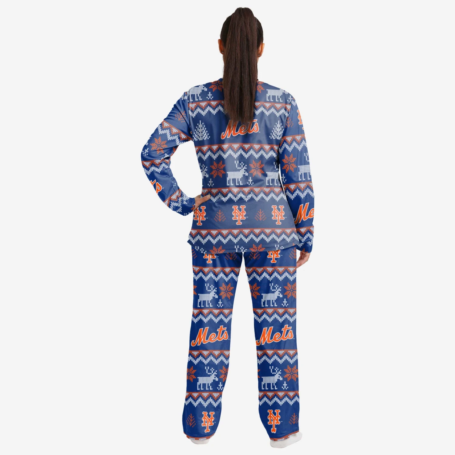 FOCO New York Mets Womens Ugly Pattern Family Holiday Pajamas 4 FOCO New York Mets Womens Ugly Pattern Family Holiday Pajamas - Image 2