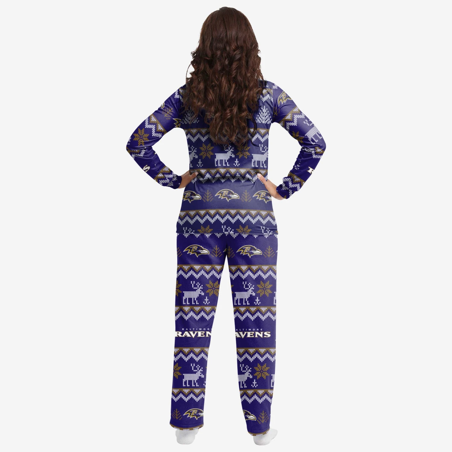 FOCO Baltimore Ravens Womens Ugly Pattern Family Holiday Pajamas 4 FOCO Baltimore Ravens Womens Ugly Pattern Family Holiday Pajamas - Image 2