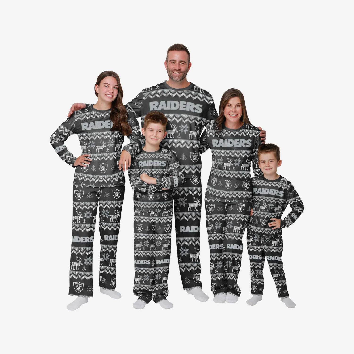 FOCO Las Vegas Raiders Womens Ugly Pattern Family Holiday Pajamas 5 FOCO Las Vegas Raiders Womens Ugly Pattern Family Holiday Pajamas - Image 3
