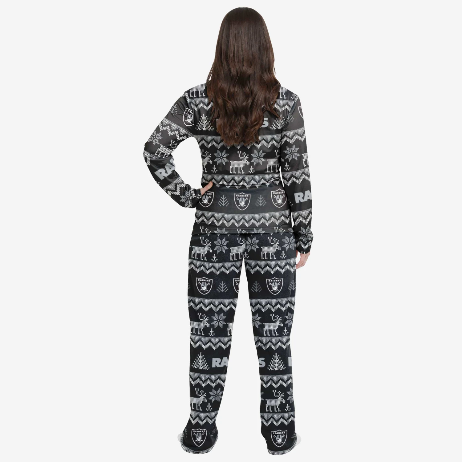 FOCO Las Vegas Raiders Womens Ugly Pattern Family Holiday Pajamas 4 FOCO Las Vegas Raiders Womens Ugly Pattern Family Holiday Pajamas - Image 2
