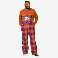 FOCO Clemson Tigers Mens Plaid Bib Overalls