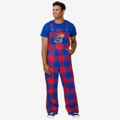 FOCO Kansas Jayhawks Mens Plaid Bib Overalls