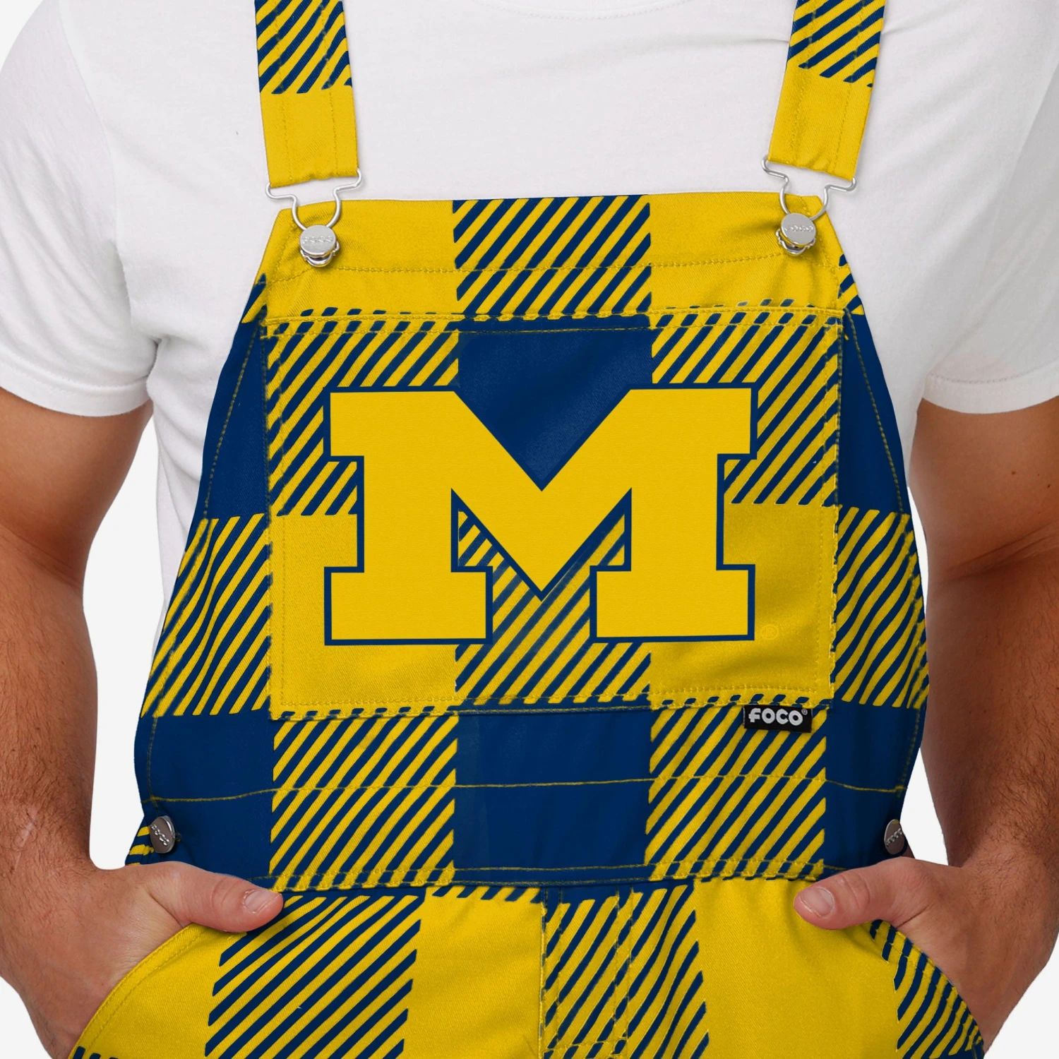 FOCO Michigan Wolverines Mens Plaid Bib Overalls 6 FOCO Michigan Wolverines Mens Plaid Bib Overalls - Image 4