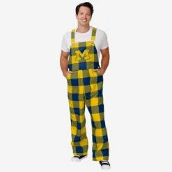FOCO Michigan Wolverines Mens Plaid Bib Overalls