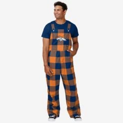 FOCO Denver Broncos Mens Plaid Bib Overalls