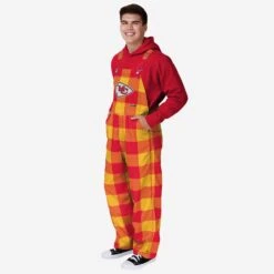 FOCO Kansas City Chiefs Mens Plaid Bib Overalls