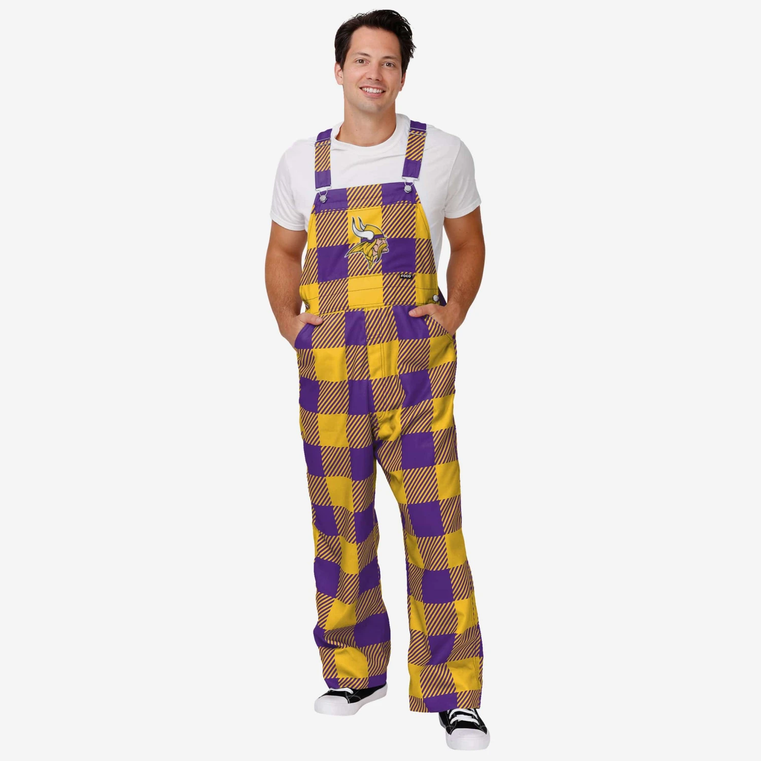 FOCO Minnesota Vikings Mens Plaid Bib Overalls 3 FOCO Minnesota Vikings Mens Plaid Bib Overalls