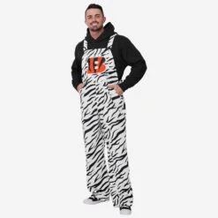 FOCO Cincinnati Bengals Mens White Tiger Stripe Thematic Bib Overalls