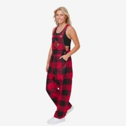 FOCO Louisville Cardinals Womens Plaid Bib Overalls
