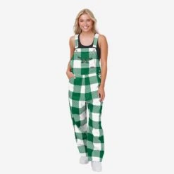 FOCO Philadelphia Eagles Kelly Green Womens Plaid Bib Overalls