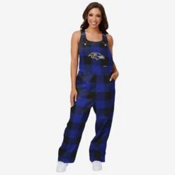 FOCO Baltimore Ravens Womens Plaid Bib Overalls