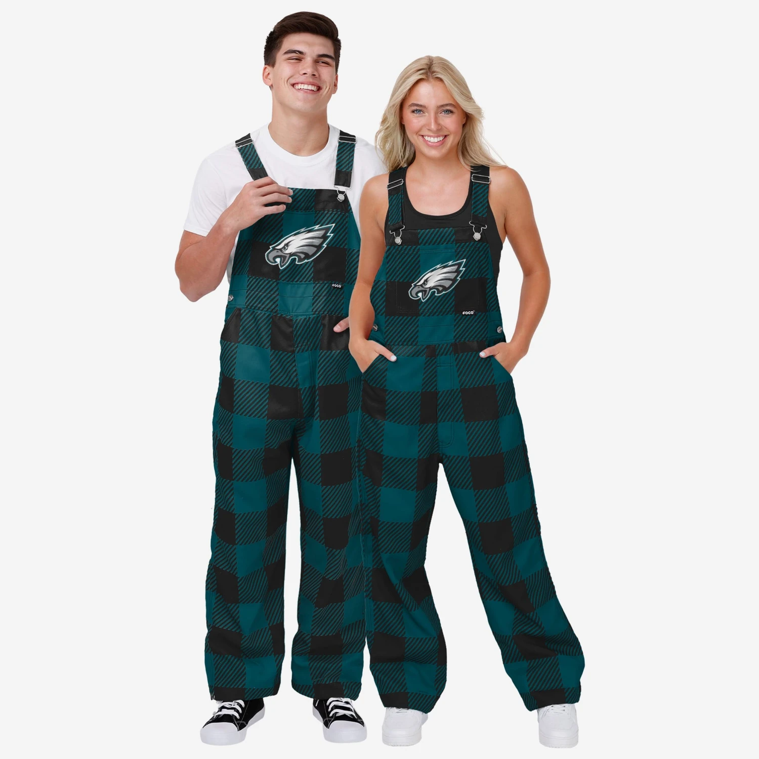 FOCO Philadelphia Eagles Womens Plaid Bib Overalls 5 FOCO Philadelphia Eagles Womens Plaid Bib Overalls - Image 3