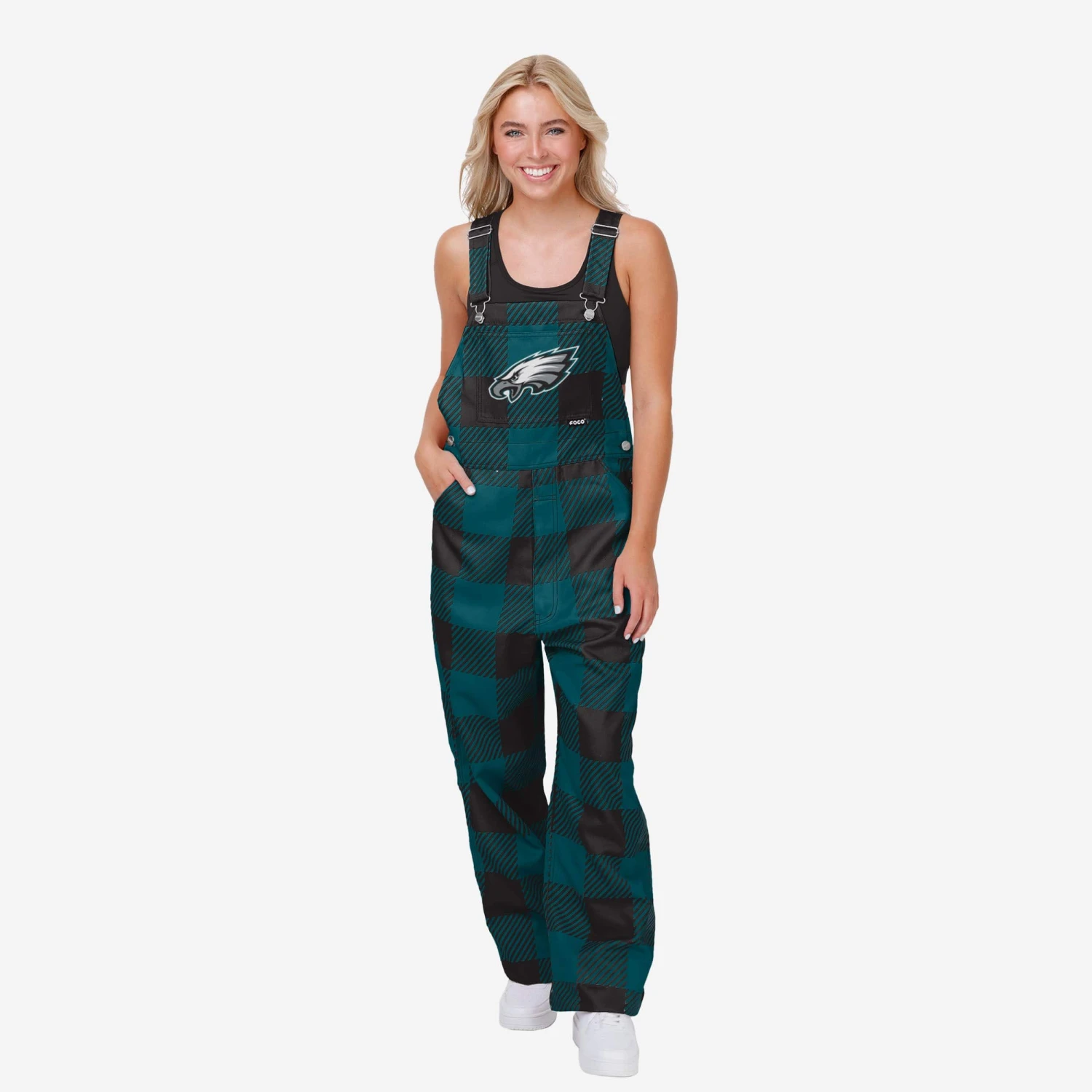 FOCO Philadelphia Eagles Womens Plaid Bib Overalls 3 FOCO Philadelphia Eagles Womens Plaid Bib Overalls