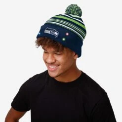 FOCO Seattle Seahawks Horizontal Stripe Light Up Beanie -FOCO Store SKNFHRZSTLUSS g3
