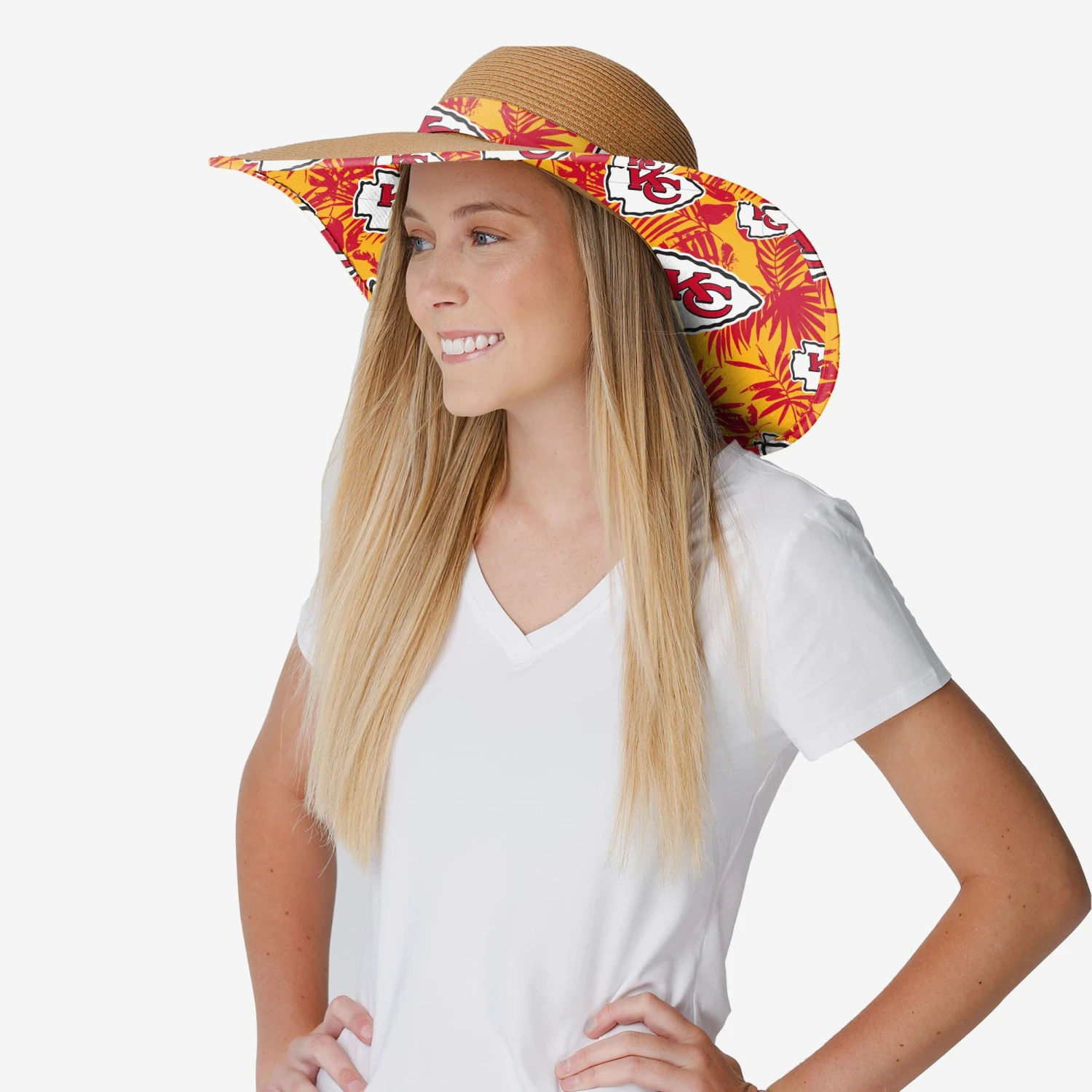 FOCO Kansas City Chiefs Womens Floral Straw Hat 5 FOCO Kansas City Chiefs Womens Floral Straw Hat - Image 3