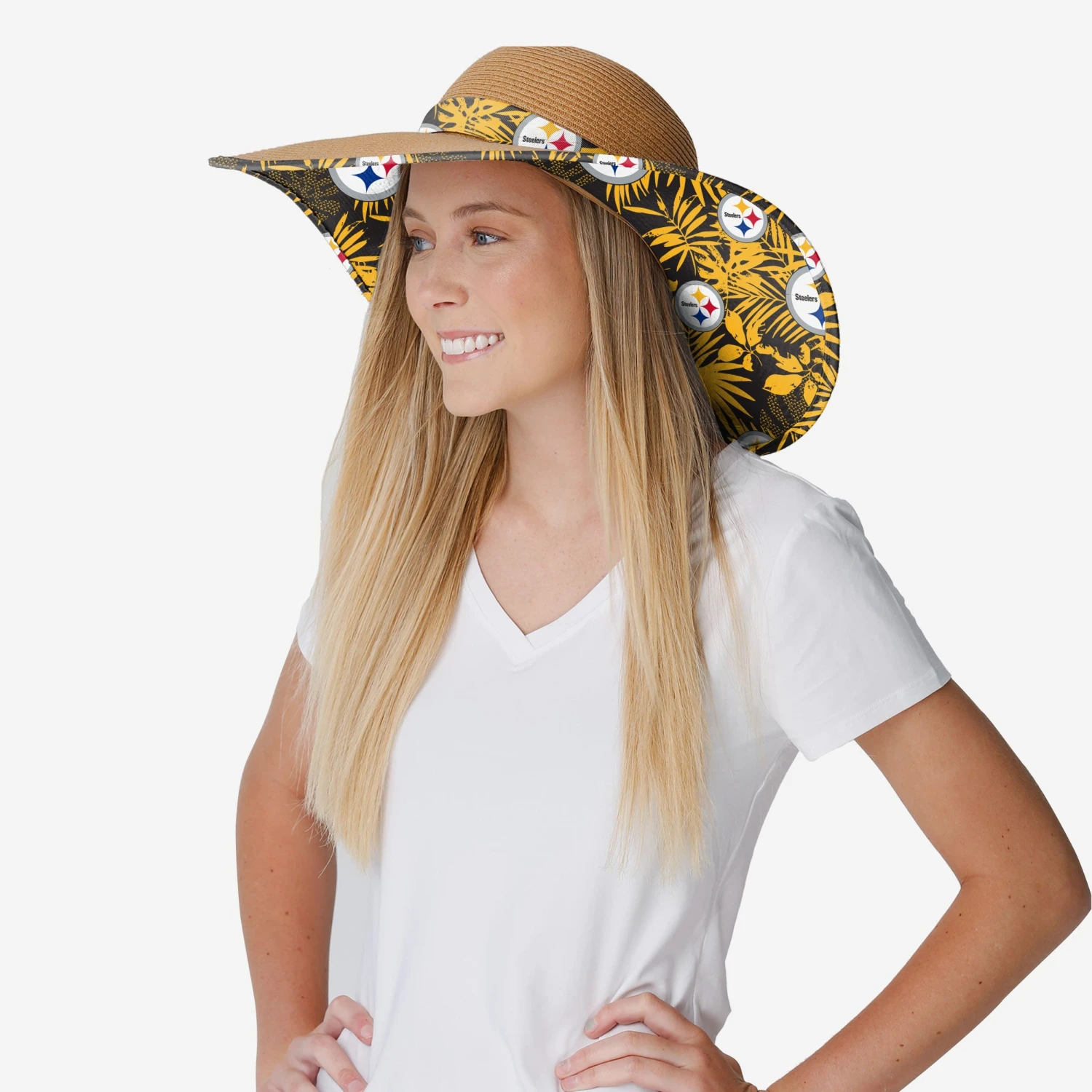 FOCO Pittsburgh Steelers Womens Floral Straw Hat 5 FOCO Pittsburgh Steelers Womens Floral Straw Hat - Image 3