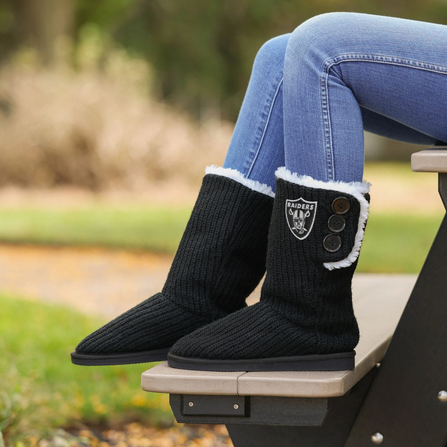 FOCO Las Vegas Raiders Knit High End Button Boot Slipper 6 FOCO Las Vegas Raiders Knit High End Button Boot Slipper - Image 4