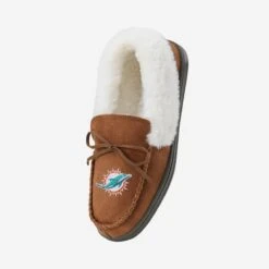 FOCO Miami Dolphins Womens Tan Moccasin Slipper -FOCO Store SLPWMNFFURCLMOCMD s b1357cc3 8856 4a73 9bae 8f1f8c912e24