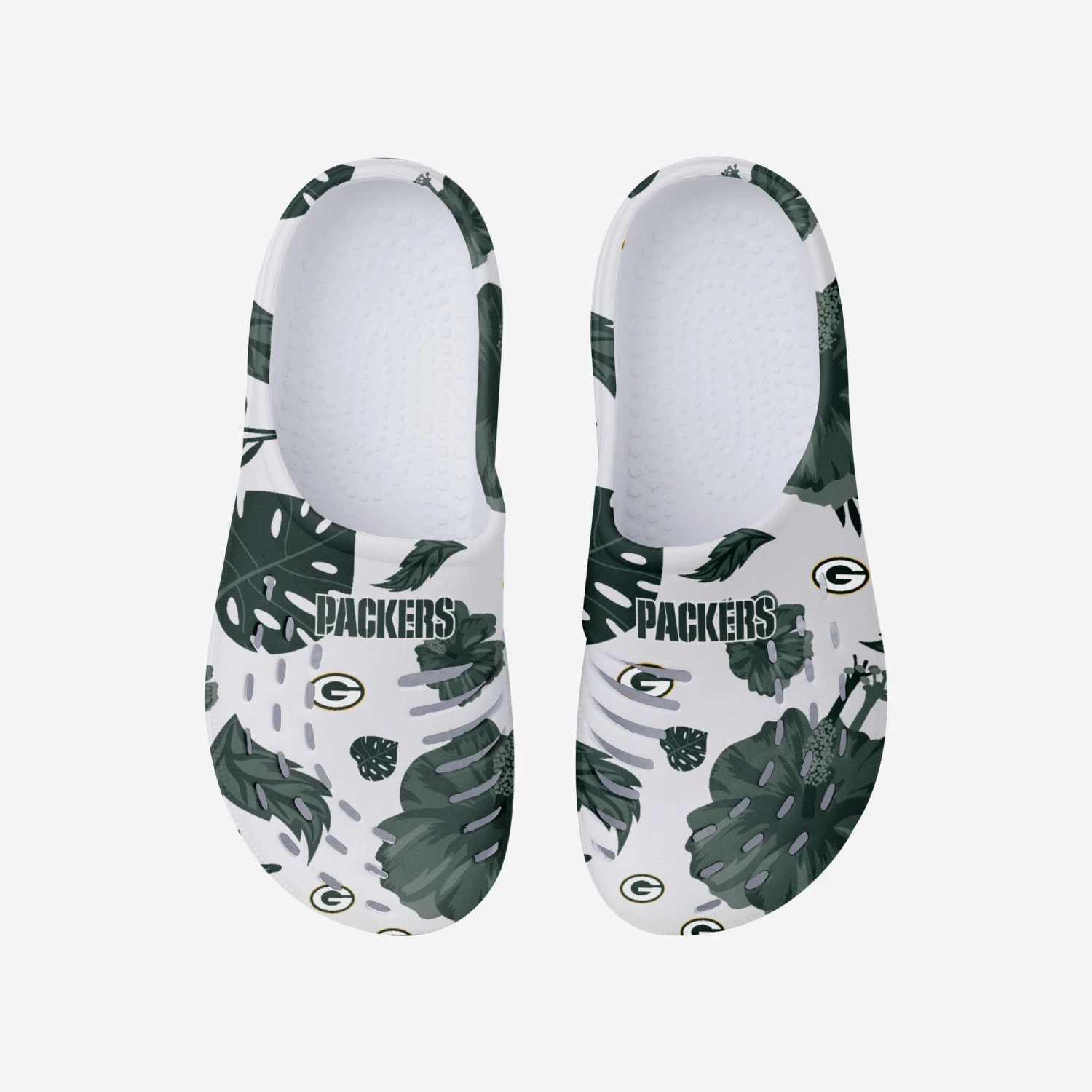 FOCO Green Bay Packers Womens Floral White Clog 6 FOCO Green Bay Packers Womens Floral White Clog - Image 4
