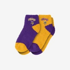 FOCO Minnesota Vikings 2 Pack Womens Script Logo Fuzzy Ankle Socks