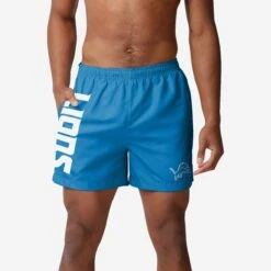 FOCO Detroit Lions Solid Wordmark 5.5" Swimming Trunks
