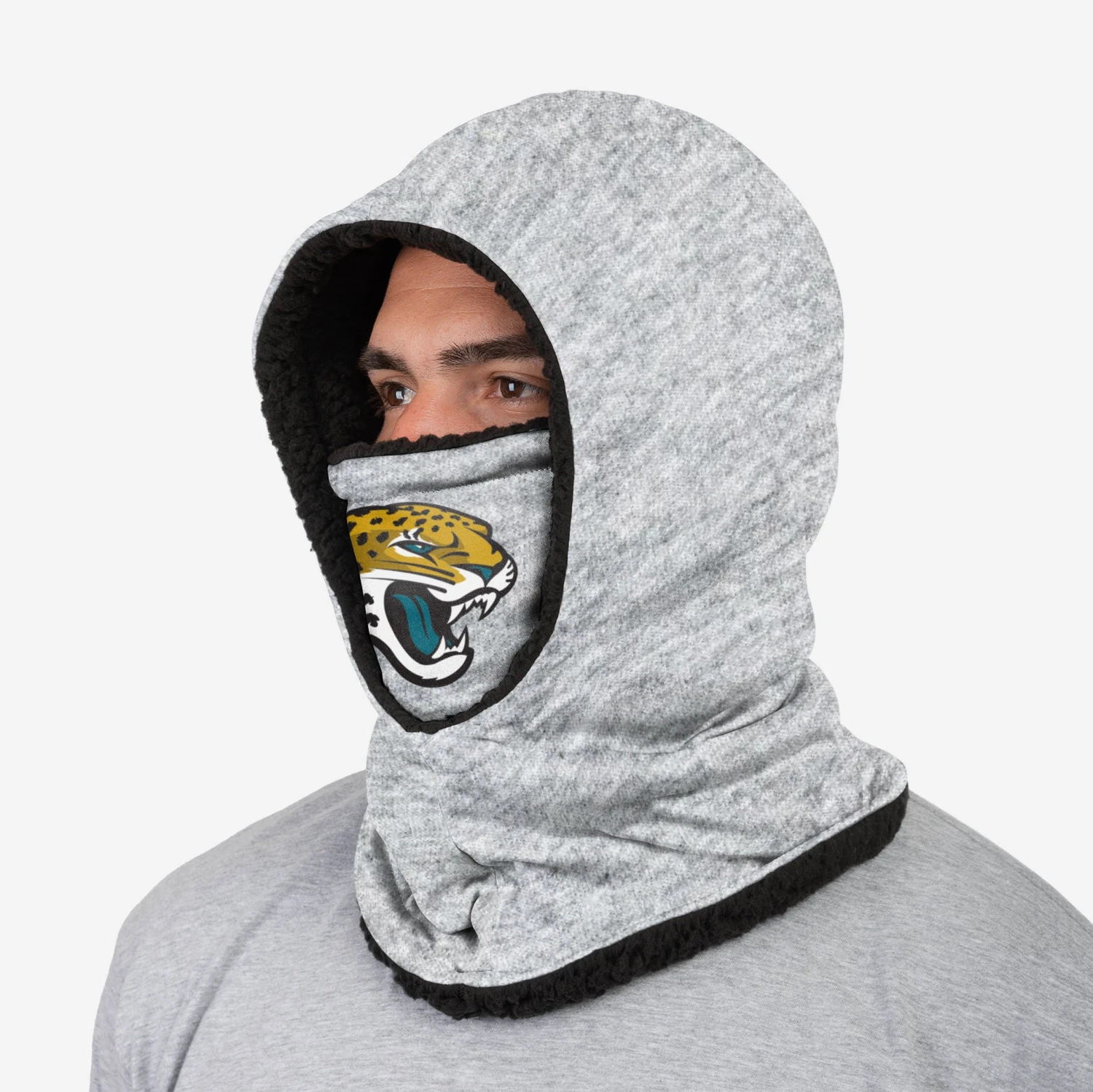 FOCO Jacksonville Jaguars Heather Grey Big Logo Hooded Gaiter 4 FOCO Jacksonville Jaguars Heather Grey Big Logo Hooded Gaiter - Image 2