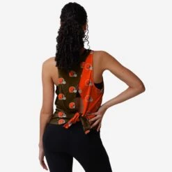 FOCO Cleveland Browns Womens Wordmark Mini Print Tie-Breaker Sleeveless Top