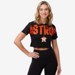 FOCO Houston Astros Womens Distressed Wordmark Crop Top