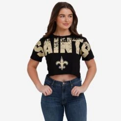 FOCO New Orleans Saints Womens Distressed Wordmark Crop Top