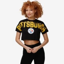 FOCO Pittsburgh Steelers Womens Distressed Wordmark Crop Top