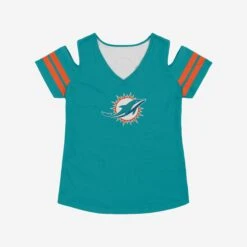 FOCO Miami Dolphins Womens Cold Shoulder T-Shirt -FOCO Store TSWMNFHOLEYMD g4
