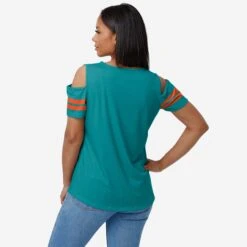 FOCO Miami Dolphins Womens Cold Shoulder T-Shirt -FOCO Store TSWMNFHOLEYMD s